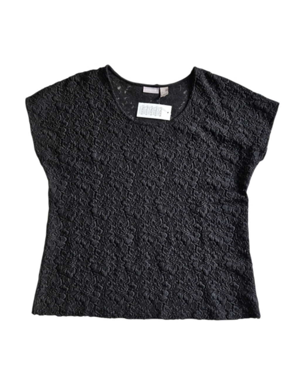NWT Chico's Textured Black Lace Cap Sleeve Top Size 2 Womens Large - Picture 2 of 15